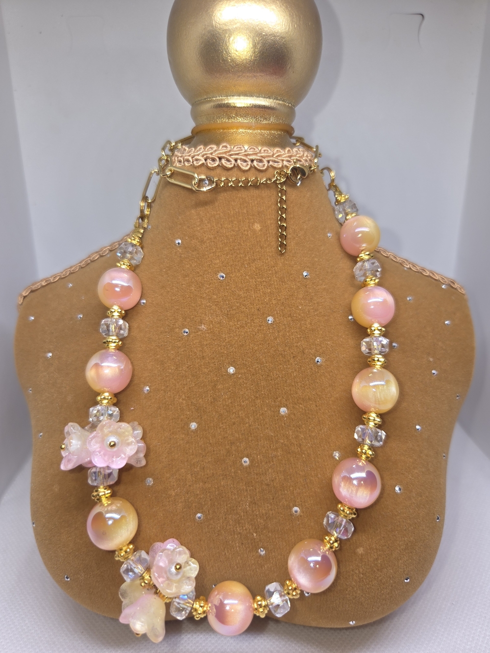 Pink N Yellow Glass Bead Flower Necklace